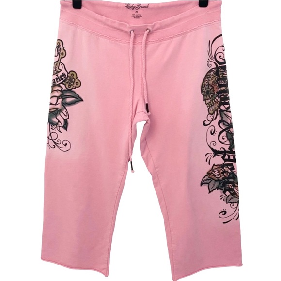 HTF: Lucky Brand ☘︎︎ Tattoo Skull Los Angeles Cropped Sweatpants ☘︎︎ Pink Ombre - Picture 4 of 17